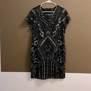 Black silver-beaded and sequined cocktail dress